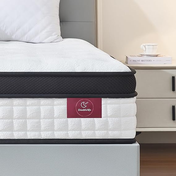 Doublelife Double Mattress 4FT6, 10.6 Inch Extra Thick Gel Memory Foam 9 Zone Mattress, Breathable Foam with Individually Pocket Spring, Motion Isolation(135x190x27cm)