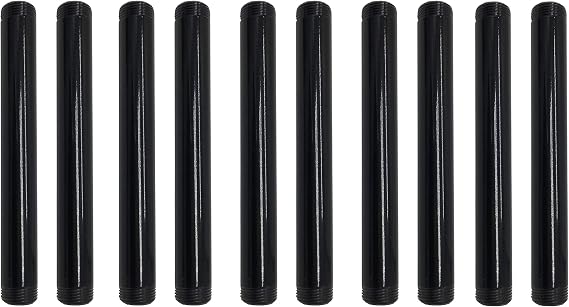1/2 Inch Mallealbe Cast Iron Pipe, Pre Cut, Industrial Steel Black Fits Standard One Half Inch Black Threaded Pipes Nipples and Fittings, Build Vintage DIY Furniture, 10 Pack (8 Inch Length)
