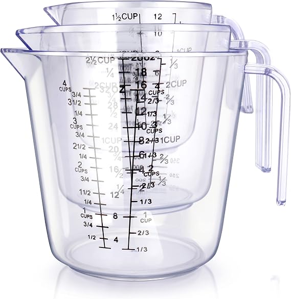 -BINGBING- Measuring Cups Set, Liquid Measuring Cups For 3 For Kitchen | BPA Free Plastic Set with Spout Multiple Measurement Scales, Cup, Ml and Oz, (Clear)