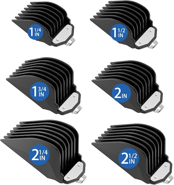 Clipper Guards Cutting Guides with Metal Clip for Wahl Hair Clippers, Hair Clipper Guards 6 Lengths 1.25"/1.5"/1.75"/2"/2.25"/2.5", Fits Most Full Size Wahl Clippers (10 12 14 16 18 20, Black)