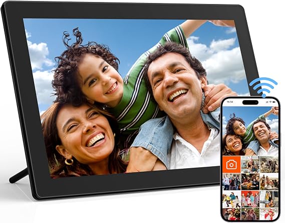 10.1" WiFi Digital Picture Frame with IPS Touch Screen, Smart Digital Photo Frame with 16GB Storage, Auto-Rotate, Wall Mountable, Share Photos Instantly via App, Gift for Women & Men