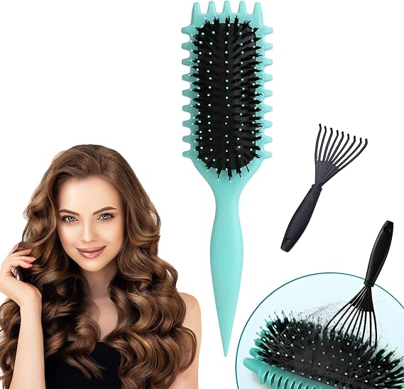 Curly hair brush, curl styling brush, bounce curling brush, comb set, Premium Boar Bristle Curly Hair Brush for Perfectly Shaped and Defined Curls, Nylon Bristles, Flexible, Curl Enhancing