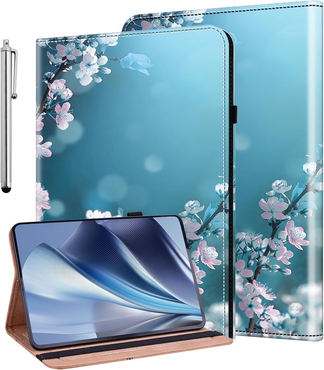Case for Amazon Kindle Fire Max 11 Tablet 13th Generation, 2023 Release, Stylus Holder Shockproof Wallet Leather Cover for Fire Max 11 Case, Plum Blossom