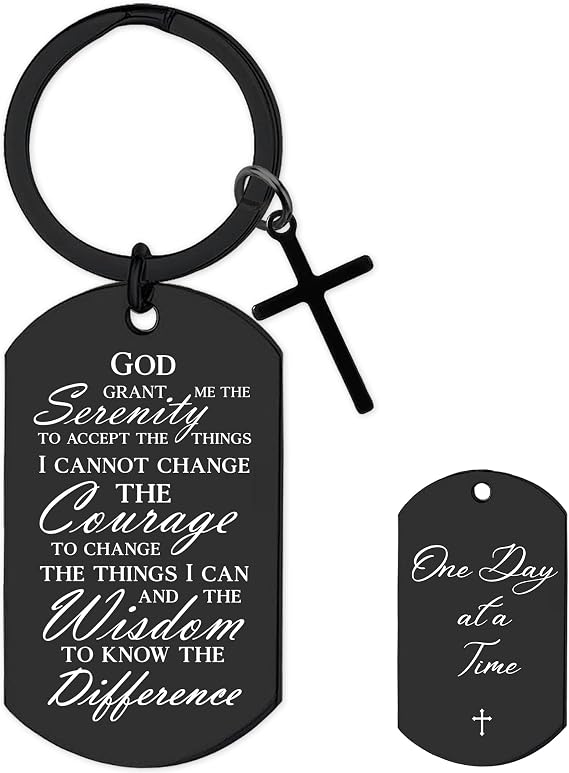 Serenity Prayer Gifts for Women Men - 1 Year Sober Bible Verse Keychain, Inspirational Sobriety Christian AA Recovery Gift