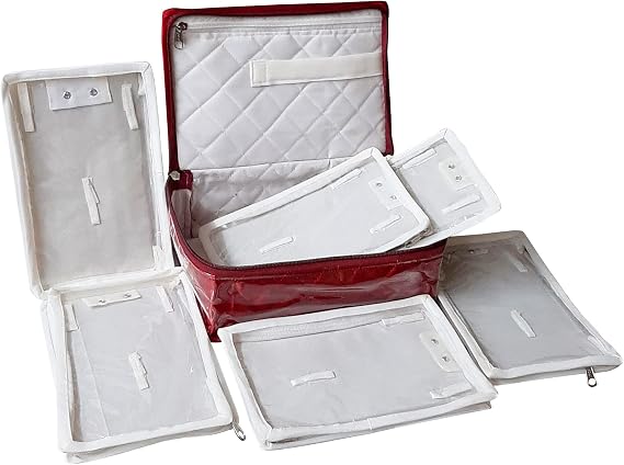 atorakushon Maroon Travel Jewelry Earring Box Organizer Case Bag Storage Box Holder for Rings Necklaces Bracelets Earrings Chains Watches for Women