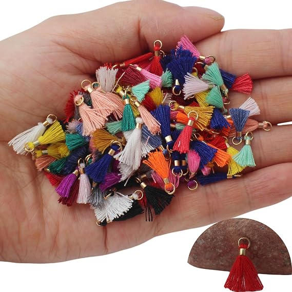 PAMIR TONG 13mm Mini Cotton Tassels, Tiny Earring Charms with Gold Rings