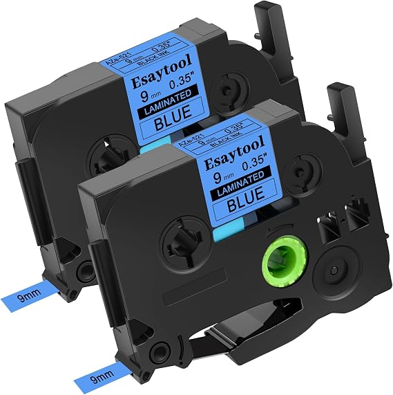 2 Pack Compatible with P-Touch TZe-521 AZE-521 TZ-521 Black on Blue 9mm 0.35'' Laminated Label Tape Replacement for Ptouch PT-H100 PT-D200 D210 D400 PT-P700 PT-1000 PT-2030 Label Maker