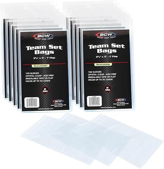 BCW Resealable Team Set Bags for Trading Cards, 100 Count