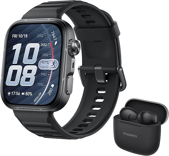 HUAWEI WATCH FIT 5 Pro Akıllı Saat, GPS, EKG, 1,92″ Safir Cam Ekran, NFC, Outdoor Modlar, Sağlık Takibi, Uzun Pil Ömrü, 5 ATM, Android ve iOS, Siyah + FreeBuds SE 3