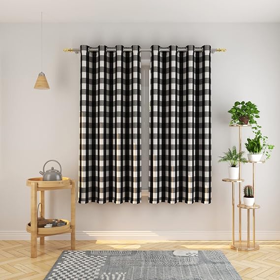 KEMCO Checkered Curtains, Light Filtering Grommet Lightweight for, Living Room and Bedroom, 90 W x 54 inch L, 1 Panel, Black & White