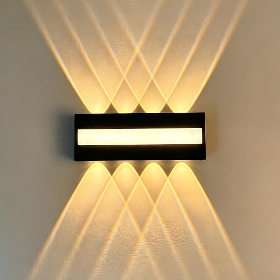 Outside Wall Lights - 3000K Warm White Lighting, IP65 Waterproof Modern Indoor Outdoor Black Wall Lamp, Up Down 8 Lamps Outside Lights, Outside Lights Mains Powered for Living Room, Porch, Gardens [Energy Class A]