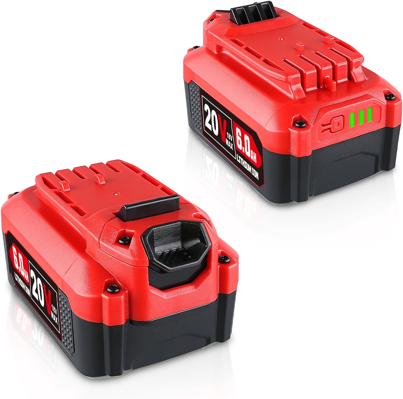 MANUFER 2 Pack 6.0Ah 20V V20 Lithium-ion Battery Replacement for Craftsman 20V Battery CMCB202 CMCB204 CMCB205 CMCB206 CMCB204-2 CMCB202-2 Cordless Power Tools
