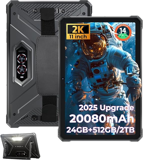 HOTWAV R9 Plus Rugged Tablet 11 inch Android 14 20080mAh Waterproof Tablet | 24GB+512GB/2TB TF Work Tablet, 64MP+16MP IP68&IP69K/4G Dual SIM/5G WiFi/Face ID/GPS/OTG/Gemini AI/Aluminum Alloy Bracket