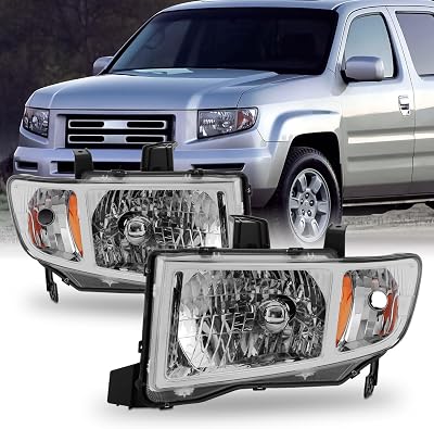 AKKON - For Honda Ridgeline OE Replacement Chrome Bezel Headlights DriverPassenger Head Lamps Pair New