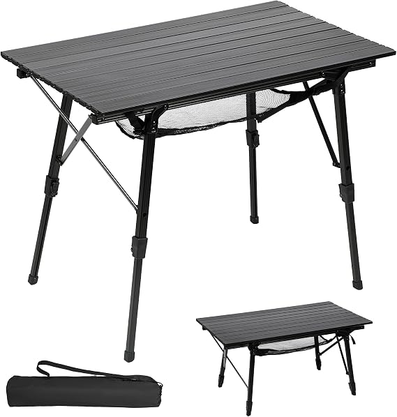 Portal Camping Tables That Fold up 90×53cm Picnic Table Folding Portable with Height Adjustable Legs Collapsible 3ft Aluminium Rollup Outdoor Lightweight Foldable for Beach Fishing Garden BBQ
