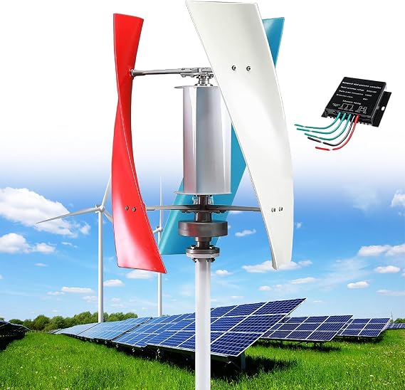 Wind Turbine Generator Kit, 12000W Portable Vertical Helix Wind Power Turbine Generator, 3 Blade Wind Generator Kit with Charge Controller for Marine RV Home Industrial Energy,Colorful-24V