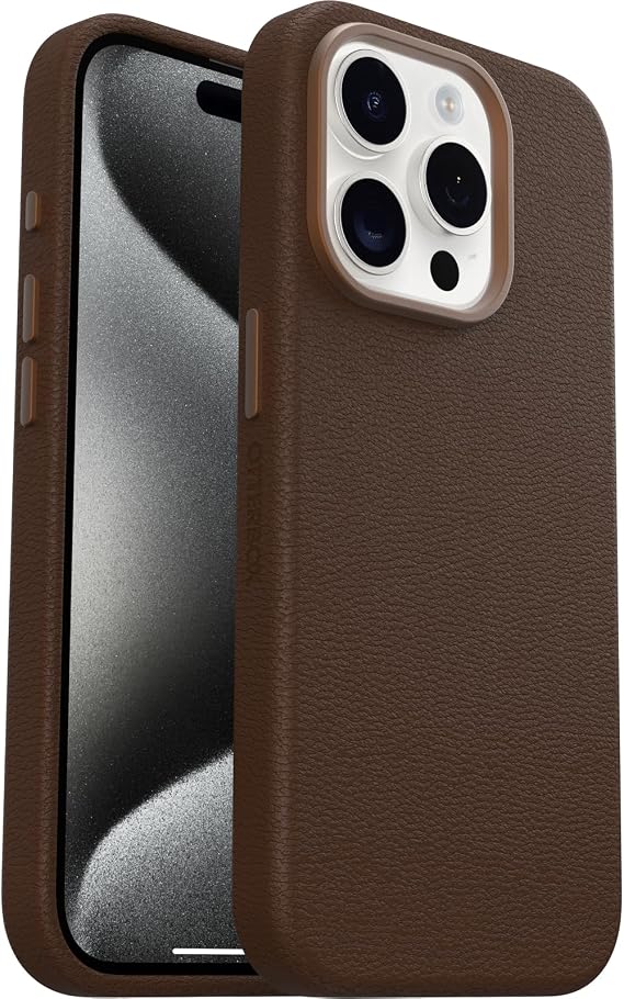 OtterBox Symmetry Serisi Kaktüs Deri MagSafe Kılıf iPhone 15 Pro için, Darbeye Dayanıklı, Düşmeye Karşı, İnce Koruyucu Kılıf, Askeri Standartlara Göre 3 x Daha Fazla Düşme, Kahverengi