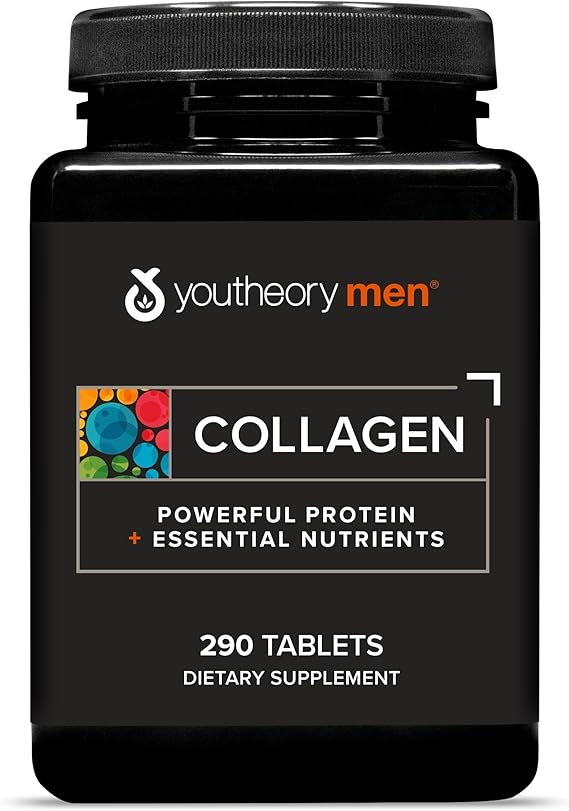 Youtheory Men's Collagen, 5,000 mg, 290 Tablets, 48-Day Supply | 5,000 mg Collagen, Daily Supplement for Men, Supports Hair and Skin Health*, Gluten, Soy, and Dairy-Free