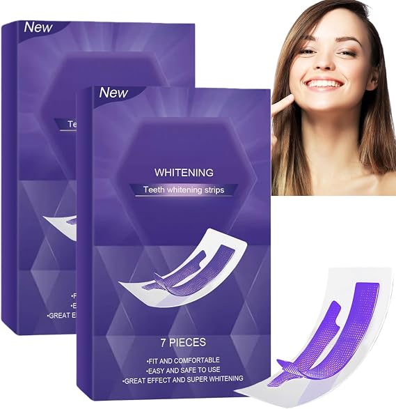 Purple Teeth Whitening Strips Kit, 14PCS Teeth Whitening Strips for White Teeth, Easy to Use & Effective Stain Removal, 30 Minute Fast Color Correction, Safe & Non-Slip Whitening Strips