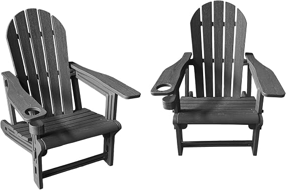 2-Pack HDPE Adirondack Chairs with Cup Holder - Garden Furniture Set of 2, Weather-Resistant for Patio Furniture, Outdoor Seating & Garden Chairs (Black)