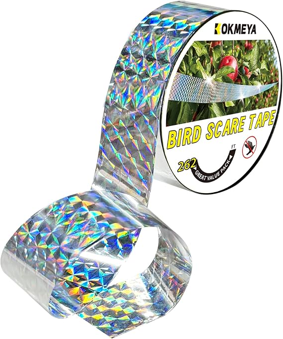 Bird Scare Tapes 262FT*1 Reflective Flash Tape for Birds, Bird Scare Device Double Side Ribbon Scare Birds Away for House, Garden, Yard, Orchard, Patio, Outdoor