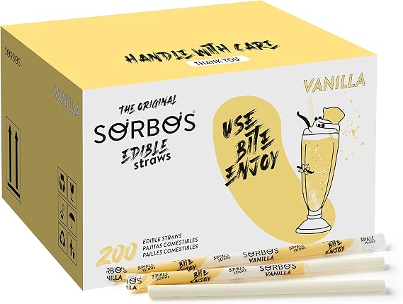 SORBOS Vanilla Flavored Edible Straws, 7.4 in, 200 Count