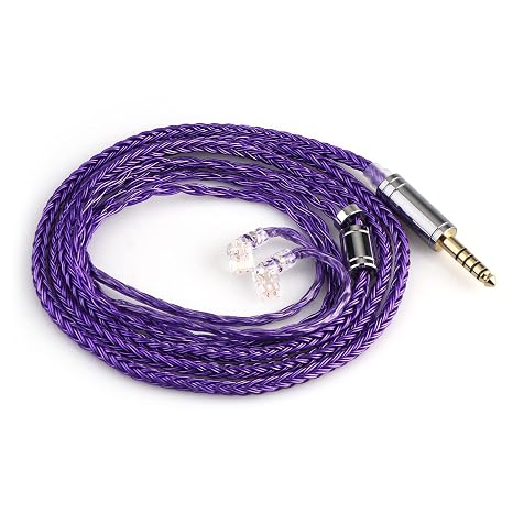 Linsoul Tripowin Zonie IEM Cable, 16 Core Silver Plated Earphone Upgraded Cords, 1.25m SPC in Ear Monitor Cable for KZ ZS10 PRO 2 AS10 PRO Tangzu Waner SIMGOT EM6L(Recessed 2pin, 4.4mm)(Violet)