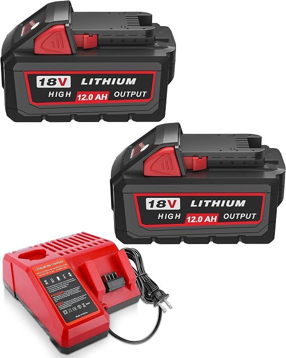 2Pack 12.0Ah M-18 Battery Replacement for Milwaukee 18V Battery and Charger