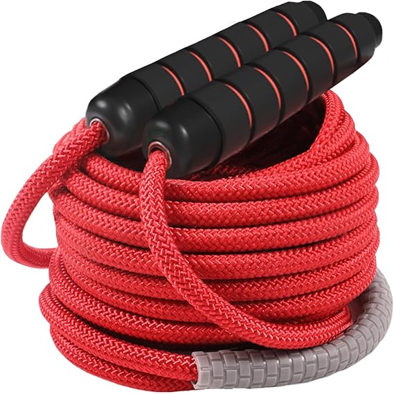 23 FT Long Jump Rope for Kids Adults,Double Dutch Jump Rope,Adjustable Skipping Ropes with High-strength Nylon Braided Rope Core,360Rotation Not Entangled,Long Enough for 4-6 Jumpers.Red