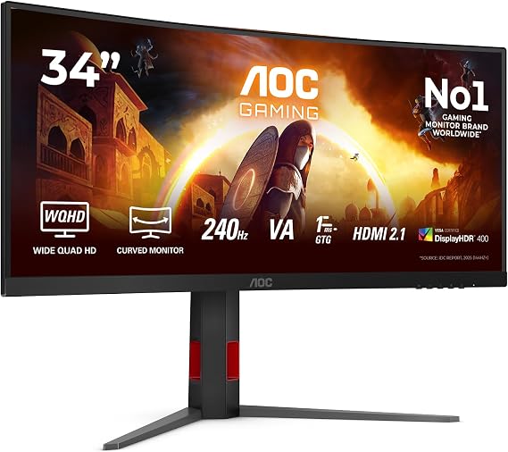 AOC CU34G4Z 34" 240Hz 1ms HDMI DP Adaptive Sync HDR400 WQHD FAST VA Curved 1500R Gaming Monitor
