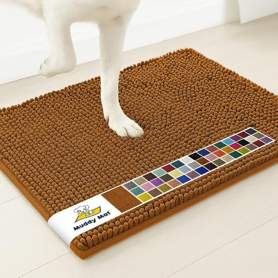 Muddy Mat | Super Water Absorbent Door Mat Indoor, Microfiber Quick Dry Chenille Entryway Rug, Slip Resistant Front Door Mat, Indoor Mats for Entryway, Machine Washable Pet Rug, Amber 2ft x 4ft