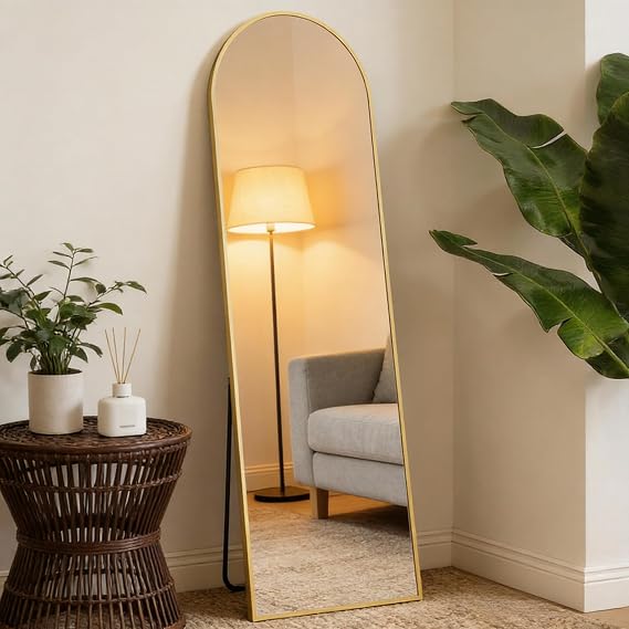 NEWBULIG 59"x16" Arched Full Length Mirror, Full Body Floor Mirror, Gold