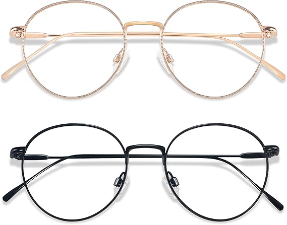 ANDWOOD Blue Light Blocking Glasses Women Men Small Face Computer Clear Bluelight Blocker Super Lightweight Metal Frame Round