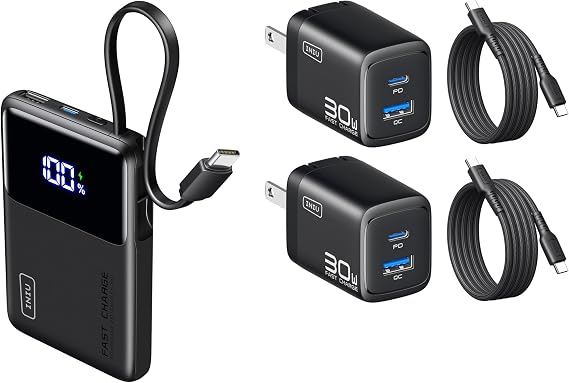 INIU Slimmest 45W 10000mAh Portable Charger & 2-Pack 30W PD Fast Charging [USB-C + USB-A] Wall Charger Combo