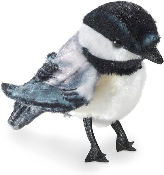 Folkmanis Mini Chickadee Finger Puppet, White; Black;gray
