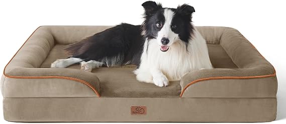 Bedsure Large Dog Bed Sofa - Washable Orthopedic Dog Couch, 89x63x16cm | Waterproof Inner Liner, Removable Flannel Cover, Dog Pillow with U-Shape Bolster, Hazel Squre Pet Bed