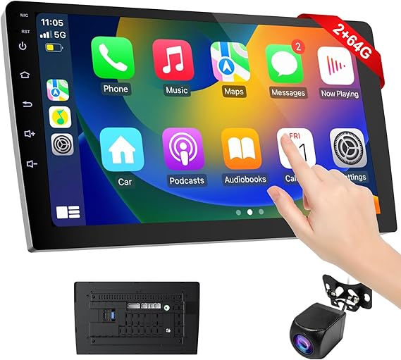 Haudio 9 Inch Wireless 2 din Car Stereo,with Wireless Carplay and Android Auto, IPS Touch Screen,with Backup Camera,Mirror Link,FM Audio Receivers,GPS Navigation, Bluetooth5.0/Voice Control