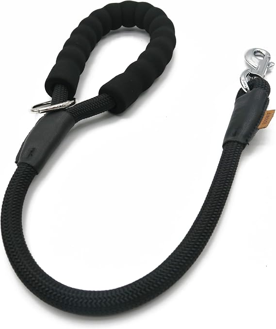 Dog Leash, Braided Rope Traction Walking Training Lead for Medium/Large Dogs ((1/2") x 2FT, Black)