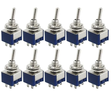 10 Pcs AC 125V 6A ON/ON 2 Position DPDT Mini Toggle Switch