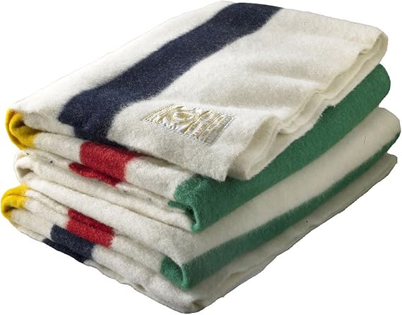 Woolrich 108 by 100-Inch Hudson Bay 8 Point Blanket, Natural with Multi Stripes