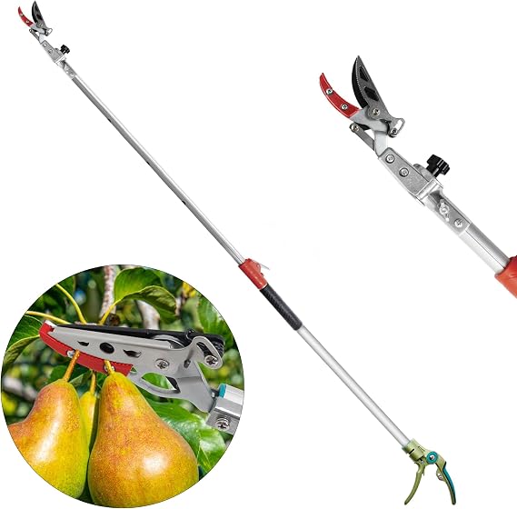 FLORA GUARD 160-254cm Long Reach Tree Pruner, Tree Loppers Long Reach Telescopic- Lightweight & Strong, Fruit Picker with Rotating Head, Lightweight Aluminum Extendable Handle for Tree Branch Cutter