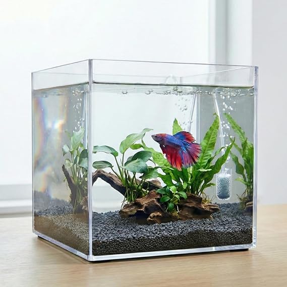 Premium Kristal Küp Nano Akvaryum & Beta Fanusu 20X20X20 cm 7 Litre - Karides ve Balık Akvaryumu