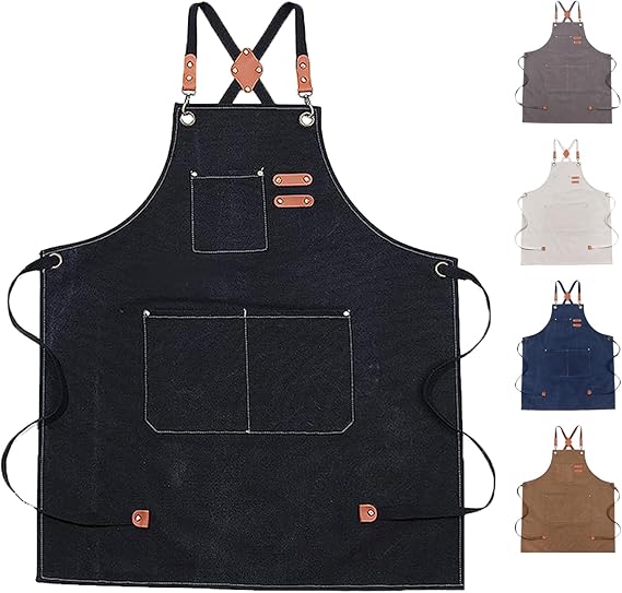 Chef Apron for Kitchen Cooking, Waterproof Adjustable Crossback Apron with Large Pockets for Women and Men