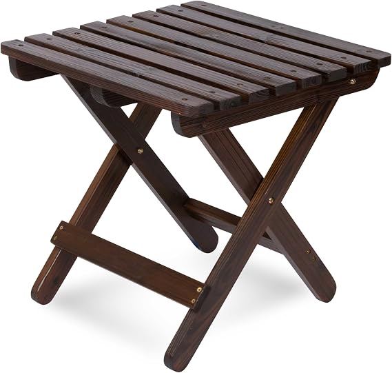 Shine Company Square Wooden Folding Solid Wood Side Table, Outdoor Adirondack Small Patio Table, Natural