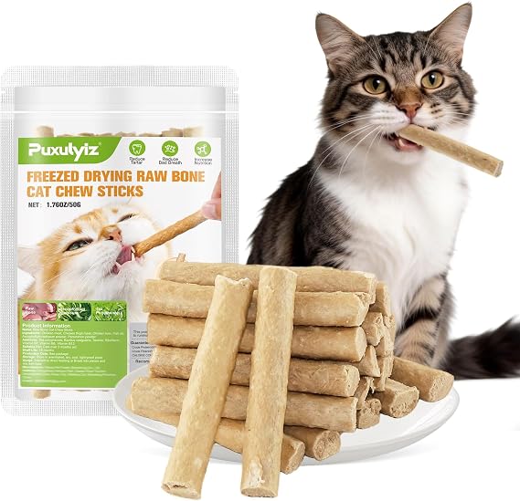 Freeze-Dried Feline Chew Sticks for Oral Care, Dental Treats to Freshen Breath & Reduce Plaque, Protein-Rich Teething Aid