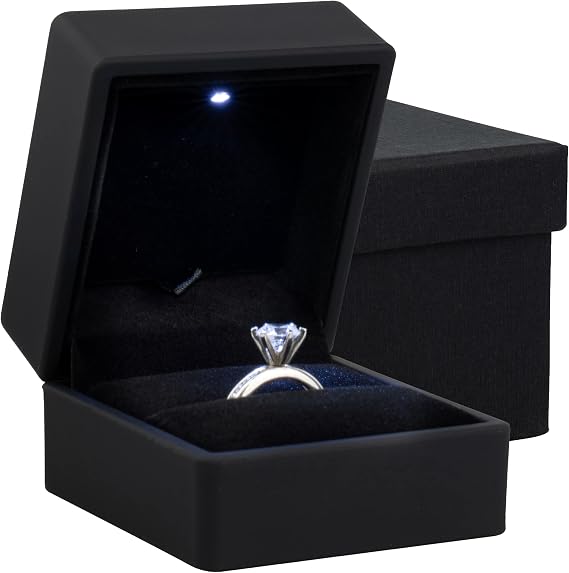 Noble Ring Box with Light - Unique LED Engagement Ring Box for Proposal Ring or Special Occasions (Black)