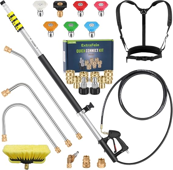 24FT Telescoping Pressure Washer Extension Wand - Brass Pressure Washer Quick Connect Kit...