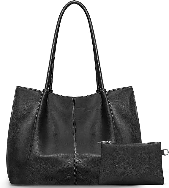 Large Tote Bag for Women Work Vegan Leather 16L Big Purses Shoulder | Tote Purses with a Pouch, Travel Weekender Vintage Ladies Handbags with 1 Built-in Key Leash, 5 Pockets