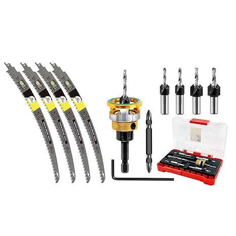 15-Inch Japanese Teeth Reciprocating Saw Blades 4PCS and Countersink Drill Bit Set