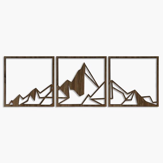 Mountain Wood Wall Art Decor, Geometric Mountains Wooden Wall Decoration, 3 Piece Modern Wood Wall Decor (Large)